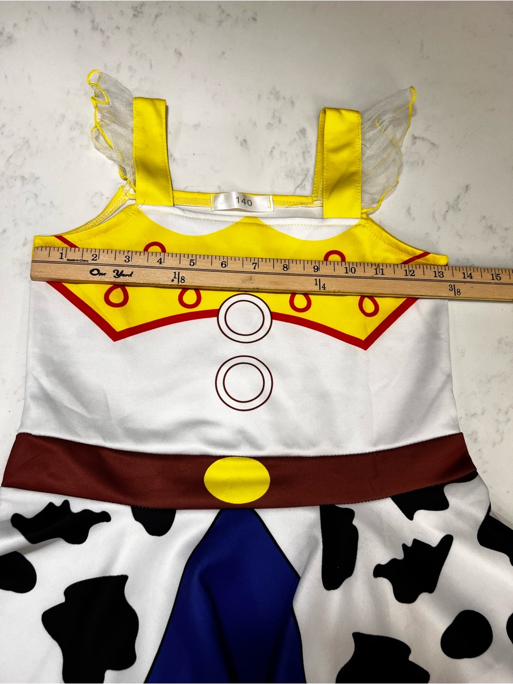Cowprint Sheriff-Inspired Dress in Yellow, Blue & White - Picture 10 of 14